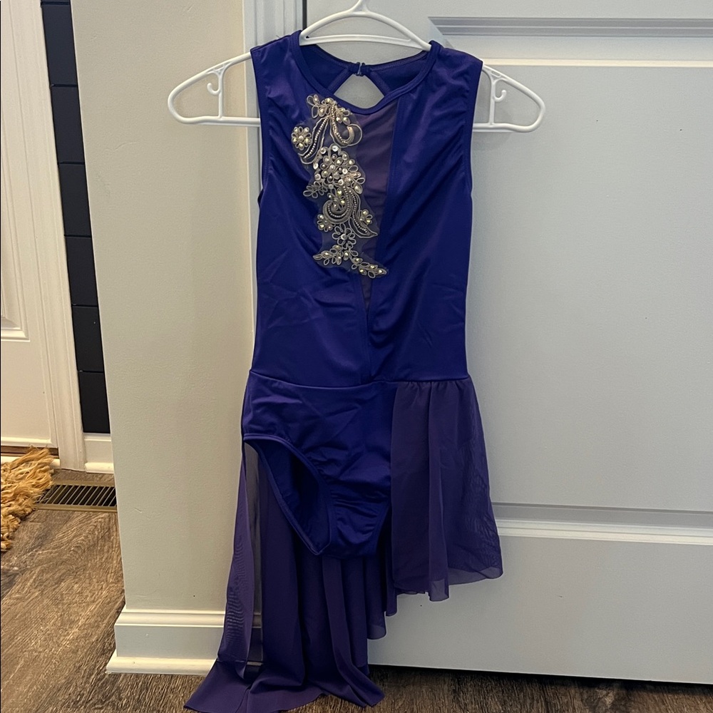 Elegant Purple/Blue Kids leotard costume with Silver Embellishments